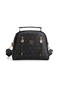 Women's Saffiano Patterned Fabric Double Zipper Detailed Hand and Shoulder Bag with Strap - 5