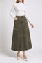 Long Denim Skirt with Flower Embroidery Detail - Green