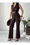 Women's Gold Buttoned Belted Vest Fabric Trousers Set - 6