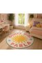 "Aura" Series - Motivational Themed Round Cream Woven Base Decorative Carpet with Sun-Like Shine Writing Aura20