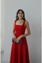 Design Brand Equivalent Back Bow Tie Detail Premium Series Square Collar Long Flared Skirt Stylish mm Füsun Dress - 4