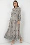Women's Shirt Collar Striped Floral Patterned Viscose Light Gray Hijab Dress - 3