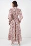 Women's Shirt Collar Belted Floral Patterned Viscose Pink Hijab Dress - 6