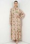 Women's Round Neck, Drawstring Waist, Long Sleeve, Floral Patterned Viscose Powder Hijab Dress - 5