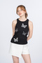 Women's Summer Black Butterfly Patterned Blouse Athlete Stylish Casual 8601