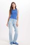 Women's slim fit cotton tank top with striped cobalt blue bicycle collar - 2