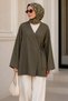 Khaki Double-Breasted Collar Side Tie Summer Kimono Tunic
