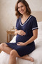 Venera Relax V-Neck Stripe Detailed Short Sleeve Maternity Nightgown - 2