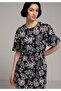 Regular Fit Metraj Printed Women's Navy Blue ¾ Sleeve Dress - 3