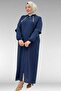 56002 Large Size Linen Robe with Stone and Chain Detail - Navy Blue - 6
