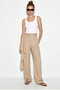 Women's Beige High Waist Tie-Dye Detailed Wide Leg Viscose Trousers Dp261027 60286261 - 4