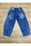 Plus Size Denim Elastic Waist Stoned Ripped Detailed Loose Cut Women's Trousers - 7