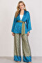 Qymos Ethnic Patterned Cobalt Blue Kimono Pants Set - Bohemian Elegance