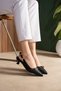 Two-Buckle Hazelnut Heeled Women's Shoes 4 cm Skin Black - 2