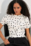 Women's Drawstring Detailed Short Sleeve Polka Dot Blouse 945 - A.White