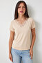 Lace Detailed Viscose Blouse Lrn0049 Cream - 2
