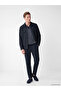 Navy Blue Regular Fit Linen Blend Men's Pleated Trousers