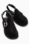 Gity Black Suede Double Buckle Women's Slingback Loafer Shoes - 4