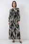 Women's Shirt Collar, Gathered Waist, Patterned Viscose Black Hijab Dress
