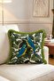 Blue Parrot and Tropical Leaf Pattern Fringed Throw Pillow Cover - Khaki Tassel Botanical Cover - 3
