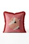 Flying Crane Birds Fringed Throw Pillow Cover - Japanese-Inspired Cover with Burgundy Tassels - 2
