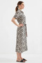 Women's Short Sleeve Belted Floral Patterned Viscose Black Dress - 4