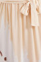 Women's Belted Short Sleeve Patterned Viscose Cream Dress - 3