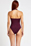 Women's Swimsuit Square Neck Sleeveless Gathered Without Underwire Hipster Cut Plain Pattern Knitted Fabric Summer Wear - 5