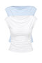 Women's White Blue Degaje Collar Side Gathered Detailed Lycra Double Blouse 6157 60286227