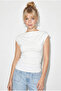 Women's White Blue Degaje Collar Side Gathered Detailed Lycra Double Blouse 6157 60286227 - 3