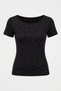 Women's Stone Embellished Stretchy Modal Fabric Boat Neck Short Sleeve Black Blouse - 4
