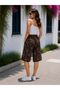 Women's Curve Plus Size Capri Pants with Elastic Waist, Patterned, Loose Fit, Below the Knee Capri & Bermuda Pants - 3