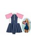 Girl's Cotton Navy Blue Pink Zippered Skirted Swimsuit Dress - 2