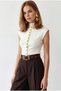 Women's Cream Pleated Detailed Buttoned Viscose Content Knitwear Blouse Blz-19003351 - 4