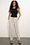 Women's Striped Linen Trousers 30102 - Black