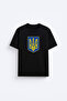 Ukraine Flag Printed 100% Cotton Fabric Black T-Shirt