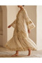 Women's Ethnic Patterned Gold Glitter Bohemian Outerwear - Stylish Kimono with Flared Sleeve Detail - 3