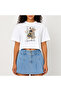 Crop T-Shirt White Printed Relaxed Fit Raw Cut Basic Short Tshirt