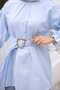 Baby Blue Elastic Sleeve Belted Shirt - 4