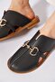 Holer Women's Genuine Leather Slippers with Side Open Buckle, Black Skin - 4