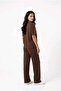 2-Piece Wide Leg Top and Bottom Set - New Season Modal Tracksuit Set - Brown Color - 4
