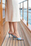 Lumia Shiny Single Strap Pointed Toe Goblet Heeled Slippers - Baby Blue Patent Leather - 5