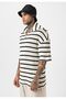 Oversize Striped Zippered Collar Knitwear T-Shirt - 3