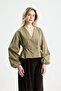 Women's Khaki Waist Elastic Detailed Poplin Unlined Jacket 31039 - 3