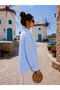 Women's Dark Baby Blue Tasseled Textured Oversized Comfortable Fit Loose Shirt - 3
