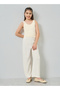 Girls Beige Wide Leg Viscose Blend Pants - 2