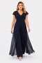 Women's Plus Size Navy Blue, V-Neck, Tulle Detailed Outside, Short Sleeve Jersey Jumpsuit 65N39510