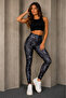 Women's High Waist Digital Patterned Gathering Sports Leggings - 6