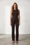 Women's coffee crew neck gold button blouse and pants set alc-x15535