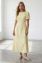 Women's Yellow Side Gathered Belted Balloon Sleeve Woven Dress Alc-X15521 - 2